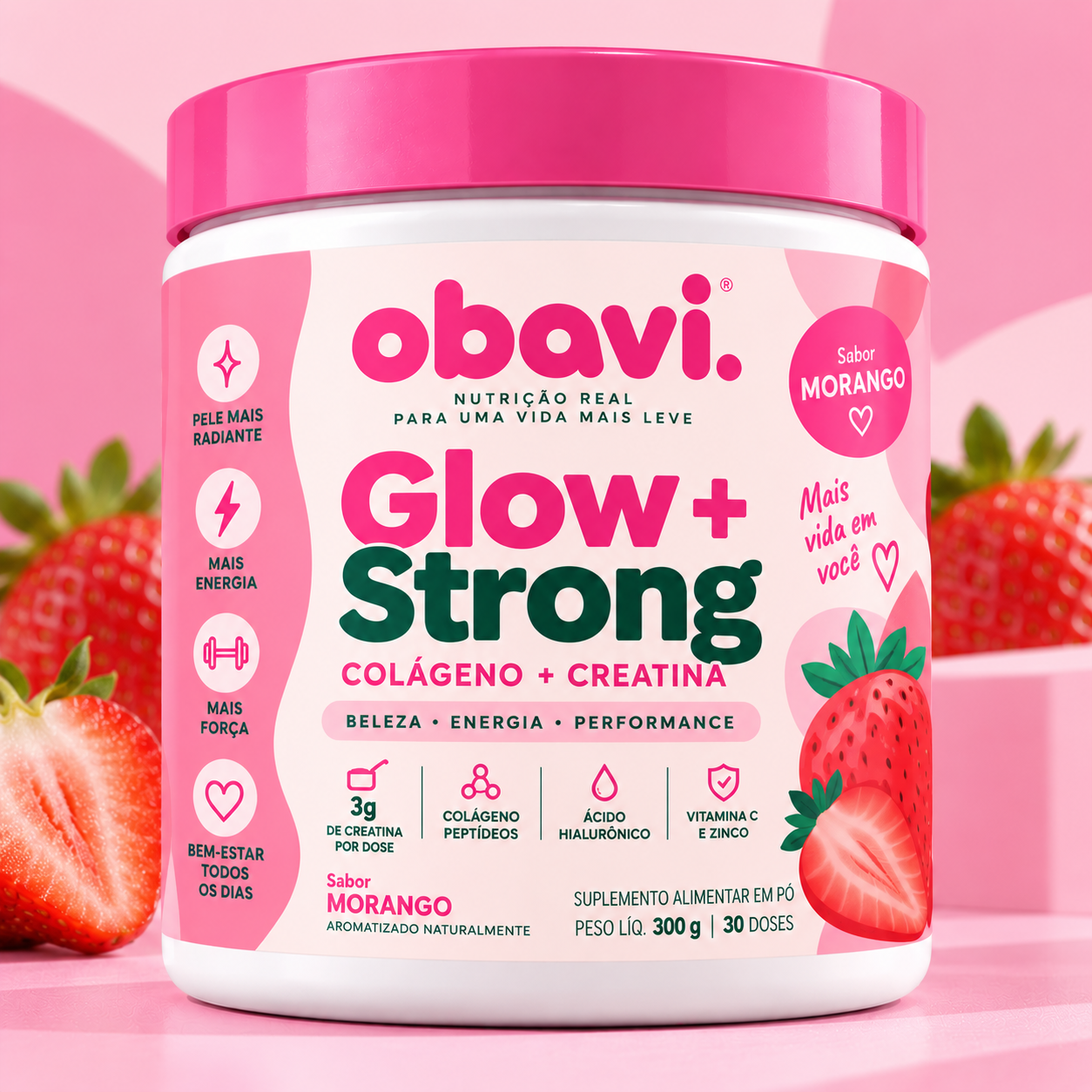Pote OBAVI Glow+Strong sabor Morango