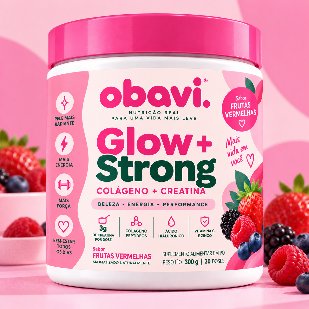 OBAVI Glow+Strong Frutas Vermelhas